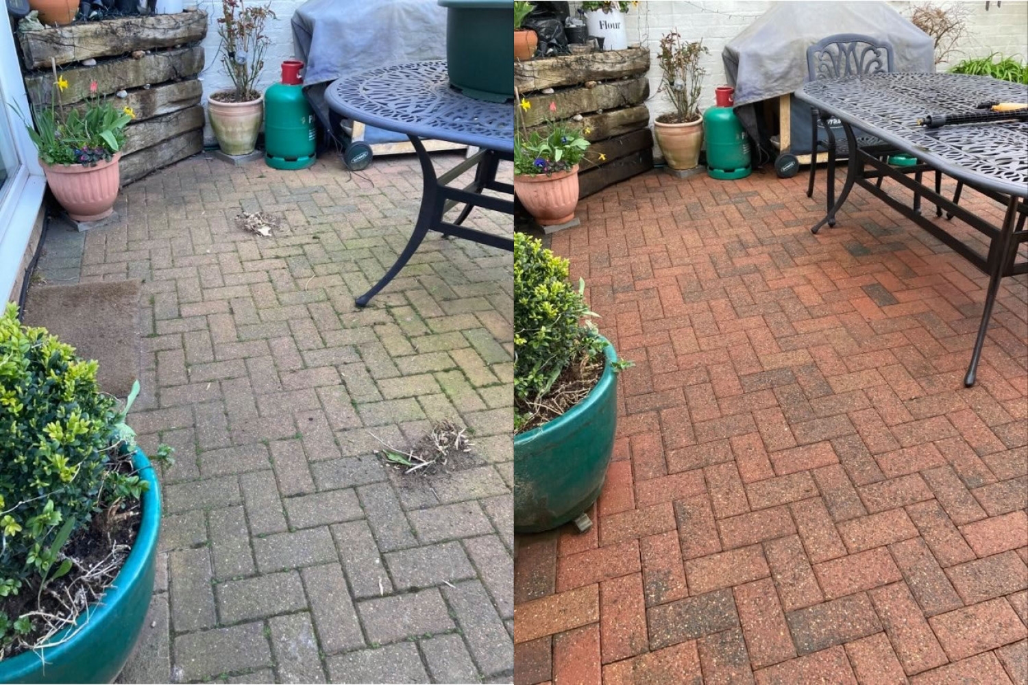 Jet washed patio before & after  - Before & After Photos -  LONG'S LAWNS